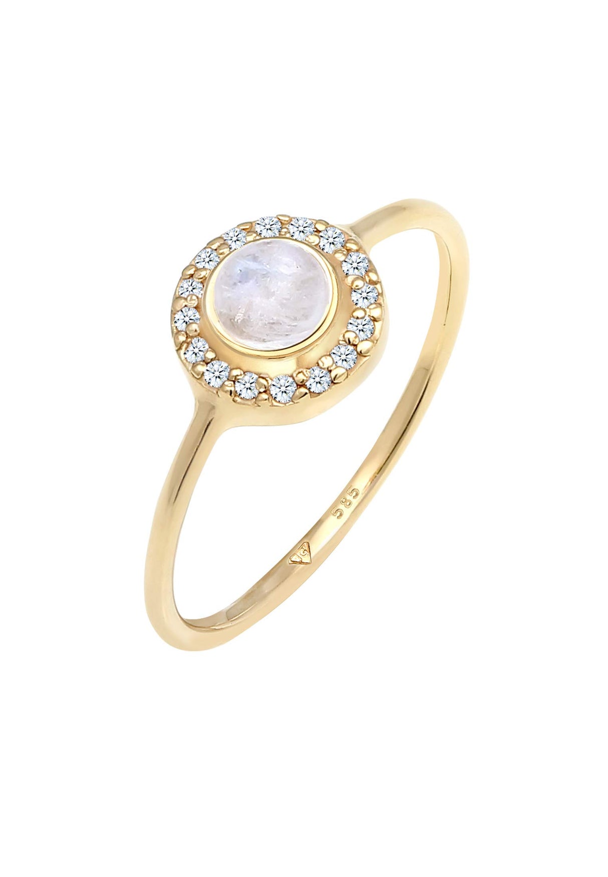 Elli Anillo Mujer Compromiso con Piedra Lunar y Diamante (0,08 ct) en Oro Amarillo 585