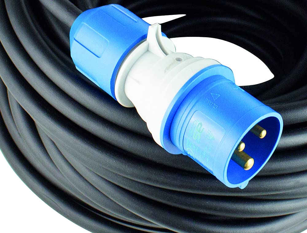 as - Schwabe - Cable alargador para exteriores CEE de 25 m con nuevo indicador de tensión powerlight, enchufe y toma de corriente CEE, 3 polos, 230 V /16 A, protección contra agua - IP44, negro