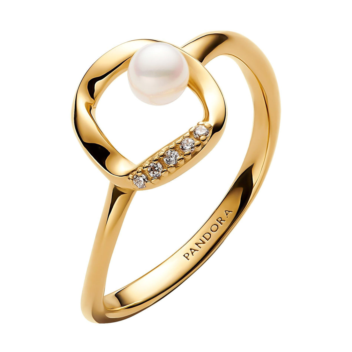 PANDORA Anillo para mujer con perla pequeña dorada 163831C01, 54/17,2, Plata de ley, Perla