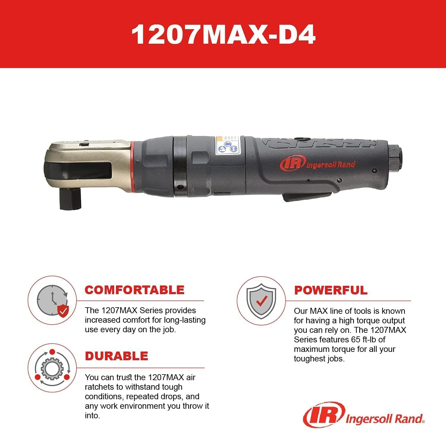 Ingersoll-Rand Llave de Carraca Neumática 1/2" 1207MAX-D4 Alta Torsión 88 Nm Control Máximo Salida Giratoria Herramienta Taller Aire