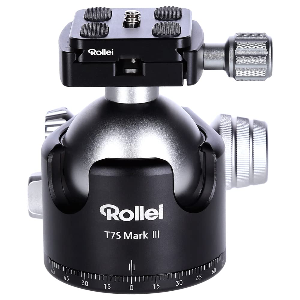 Rollei T7S Markt II - Trípode Profesional de 360 Grados con fricción, Capacidad de Carga de 26 kg, Escala para Tomas panorámicas y 2 Niveles de Burbuja, Incluye Placa de liberación rápida Compatible