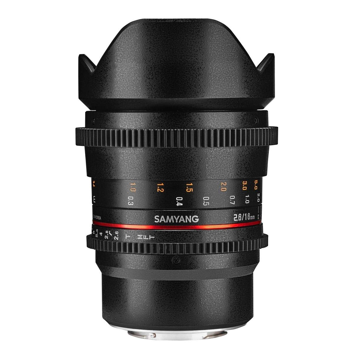 Samyang SA1314 - Objetivo para vídeo VDSLR 16 mm T2.6 ED AS UMC II para MFT (Micro 4/3) (Enfoque Manual, UMC Anti-Reflectante) Negro - con Parasol extraíble