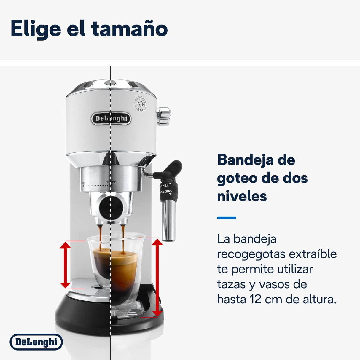 De'Longhi Dedica - Cafetera de Bomba de Acero Inoxidable para Café Molido o Monodosis, Cafetera para Espresso y Cappuccino, Depósito de 1.3 Litros, Sistema Anti-goteo, EC685.W, Blanco