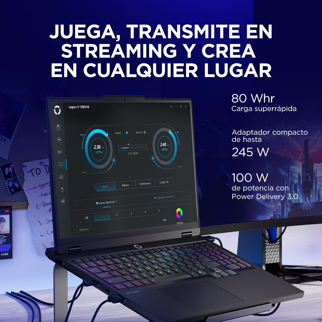 Lenovo Legion 5 Gen 10 – Ordenador Portátil Gaming IA 15.1" WQXGA OLED (Intel Core i7-13650HX, NVIDIA GeForce RTX 5070, 32 GB RAM, 1TB SSD, Wi-Fi 7, Sin Sistema Operativo) Teclado RGB Español - Negro