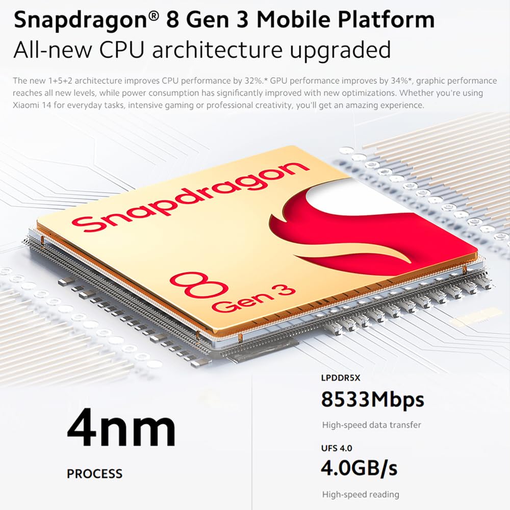 Xiaomi 14 Smartphone, 12 + 512 GB móvil sin contrato, pantalla AMOLED de 120 Hz de 6,36 pulgadas, Snapdragon 8 Gen3, 4610 mAh, 90 W HyperCharge, IP68 resistente al polvo y al agua, cámara Leica