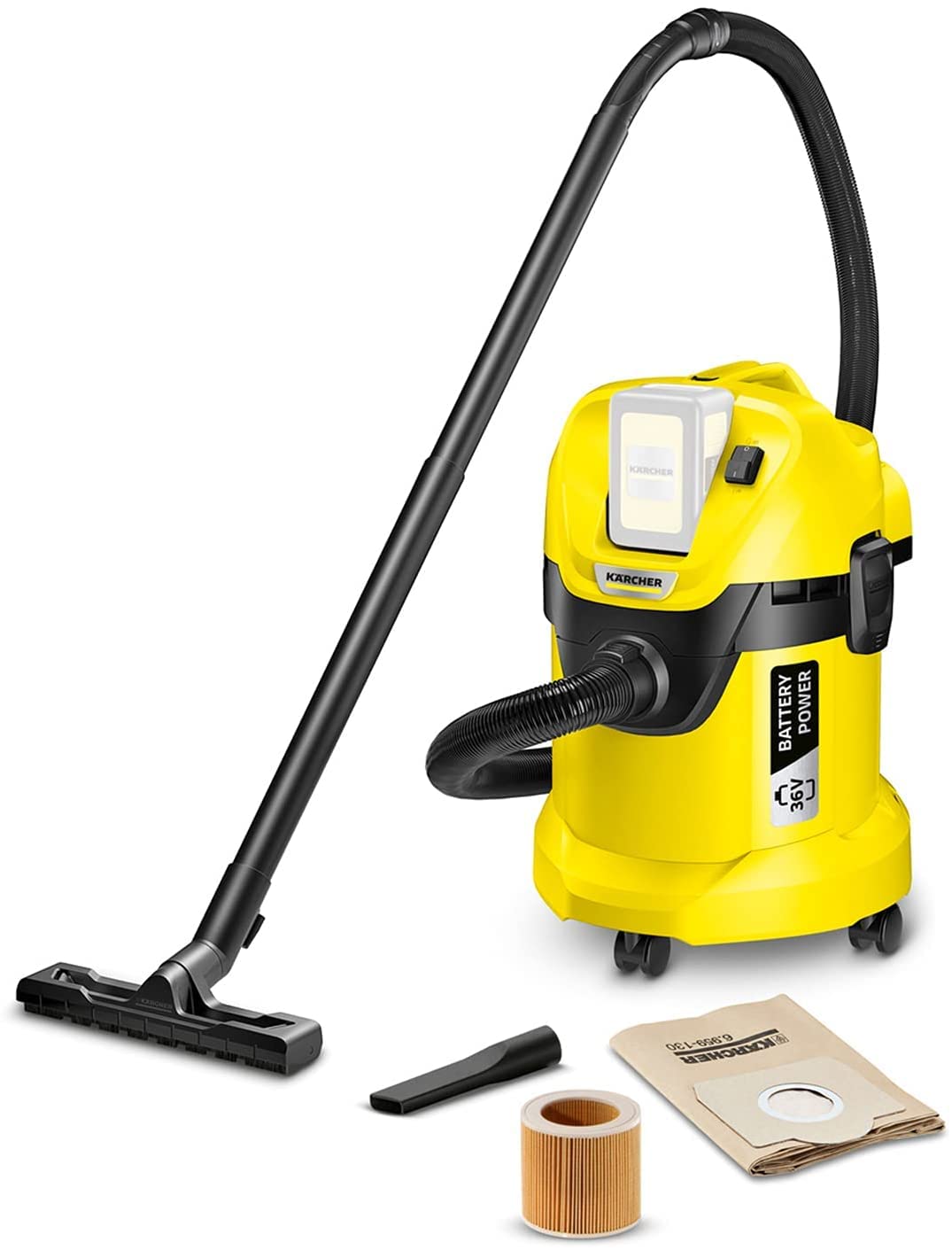 Kärcher 36 V Aspirador multiuso WD 3 Battery, aspiración en seco y húmedo, filtro de cartucho, manguera: 2 m, capacidad: 17 l, rendimiento: 300 W, compatible con batería 36 V, batería no incl.