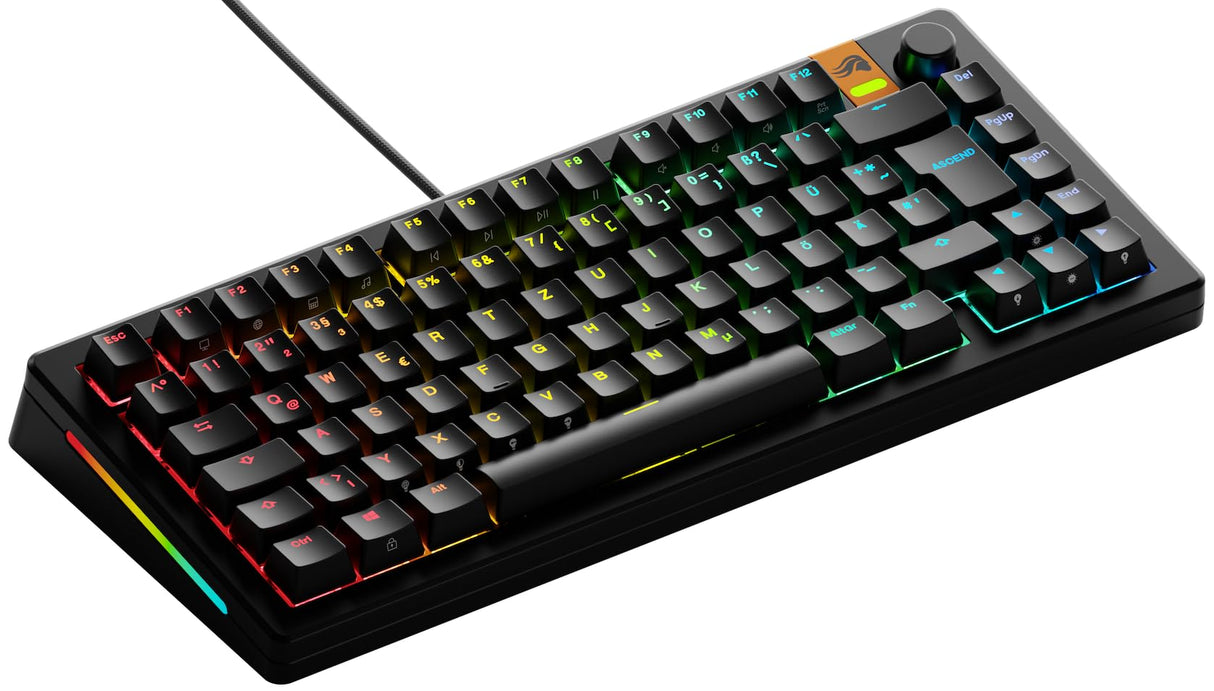 Glorious Gaming GMMK 3 HE: Teclado Respuesta rápida, Hall Effect, sondeo 8K, switches magnéticos y mecánicos MX, Teclado 75% Hot Swap, Juntas modulares, PBT Doble inyección, QWERTZ alemán - Negro