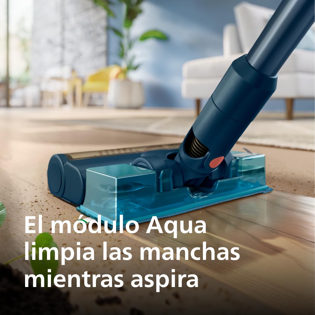 Philips Aspiradora Sin Cable Serie 5000 Pet, Potente Succión en Suelos Duros y Alfombras, 60 Min de Autonomía, Cepillo Con Luz LED, Cepillo Para Mascotas, Módulo Aqua, Batería Reemplazable (XC5142/01)