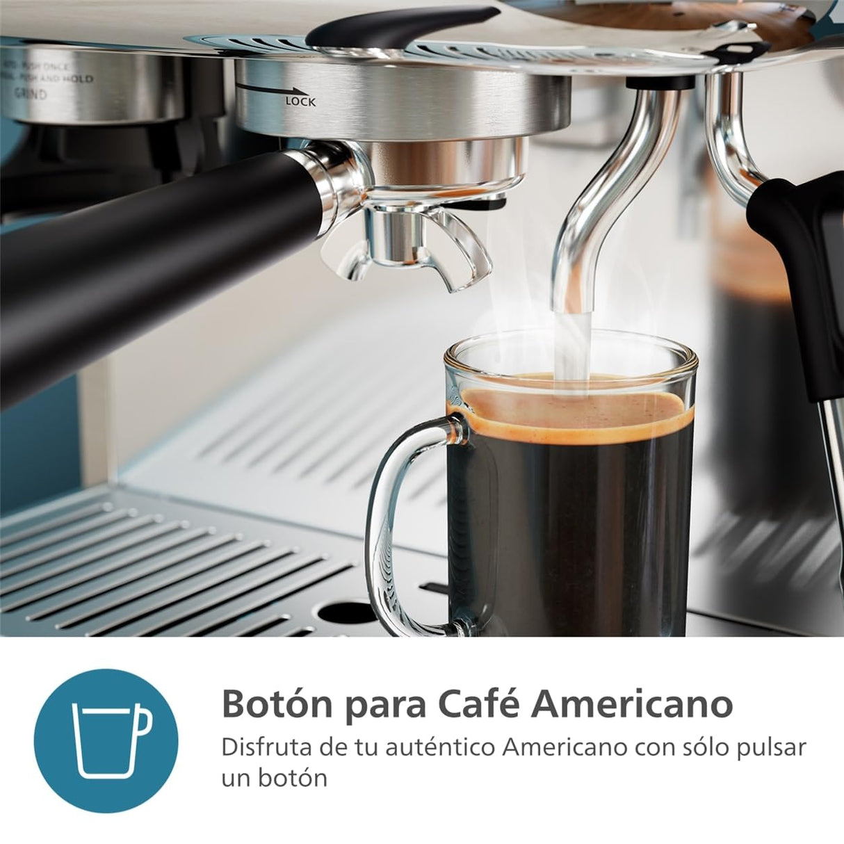 Cafetera espresso semiautomática Philips Barista Brew - Espresso simple y doble + Botón Americano, recipiente de 250 g de café en grano, guía intuitiva, prensado calibrado, acero Inox (PSA3218/01)