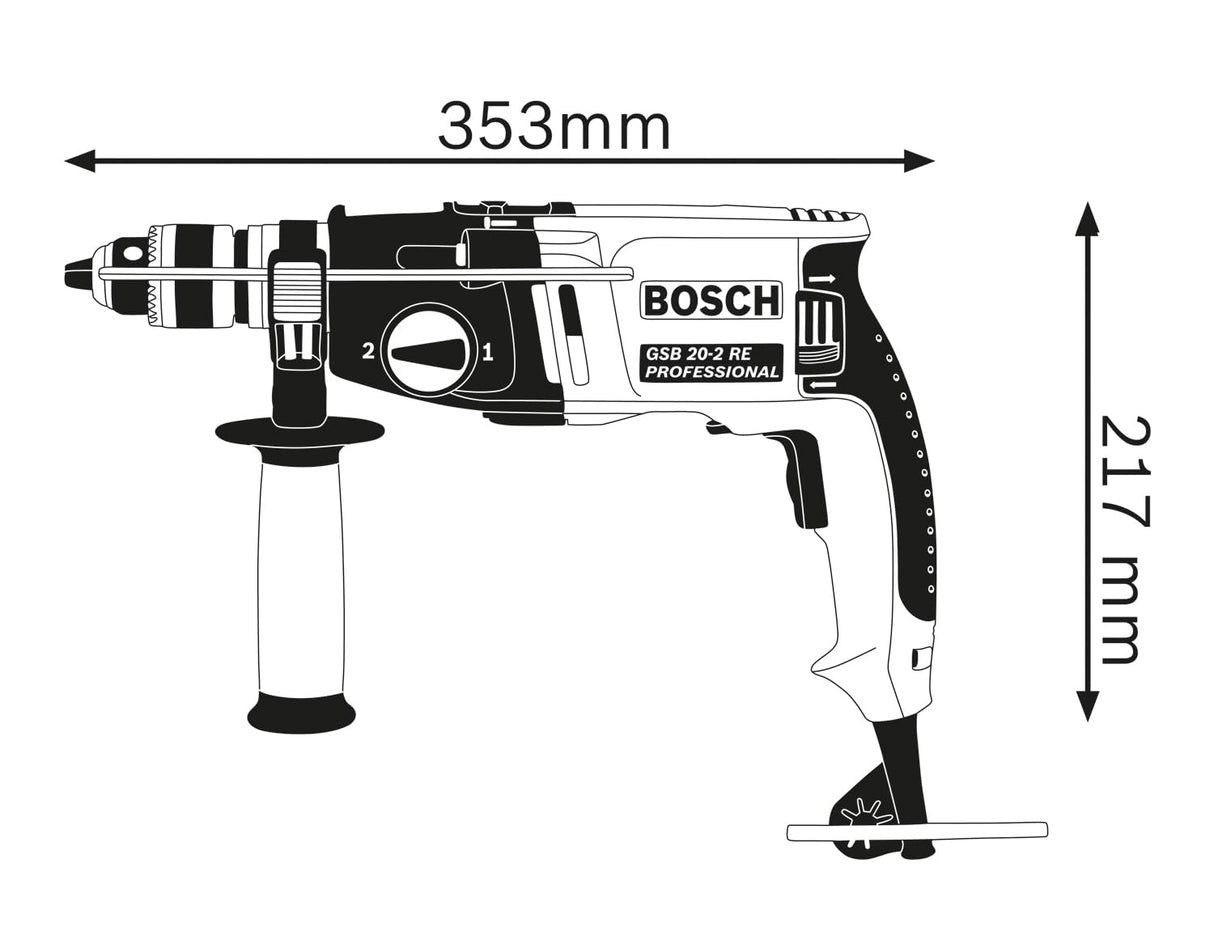 Bosch Professional GSB 20-2 - Taladro percutor (850 W, 2 velocidades, 3000 rpm, Ø max perforación hormigón 18 mm, en maletín)
