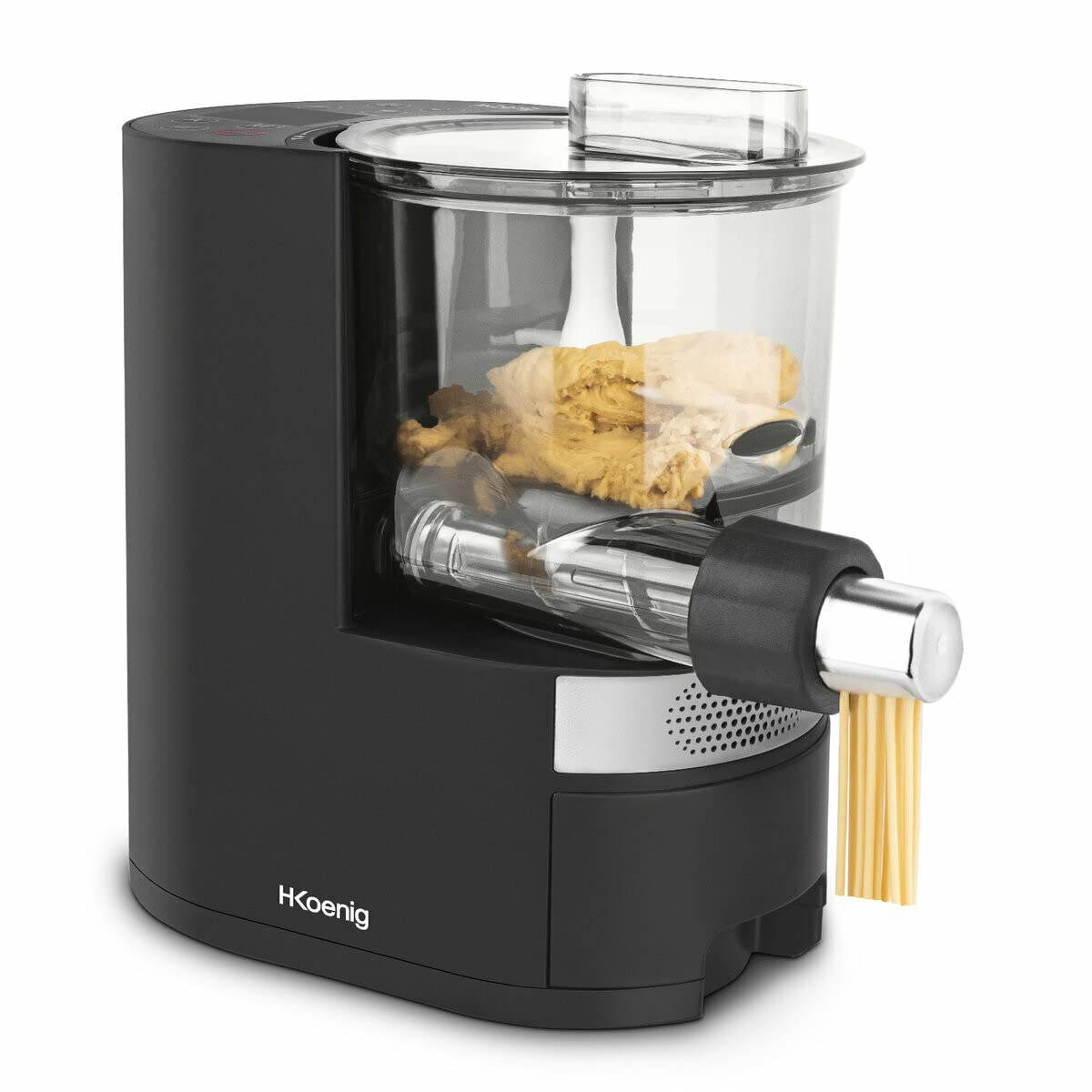 H.Koenig Pasta Maker HOMY90, 600g pasta, 375ml agua, 6 programas automáticos sin gluten, 7 moldes para pasta, balanza integrada, 220W