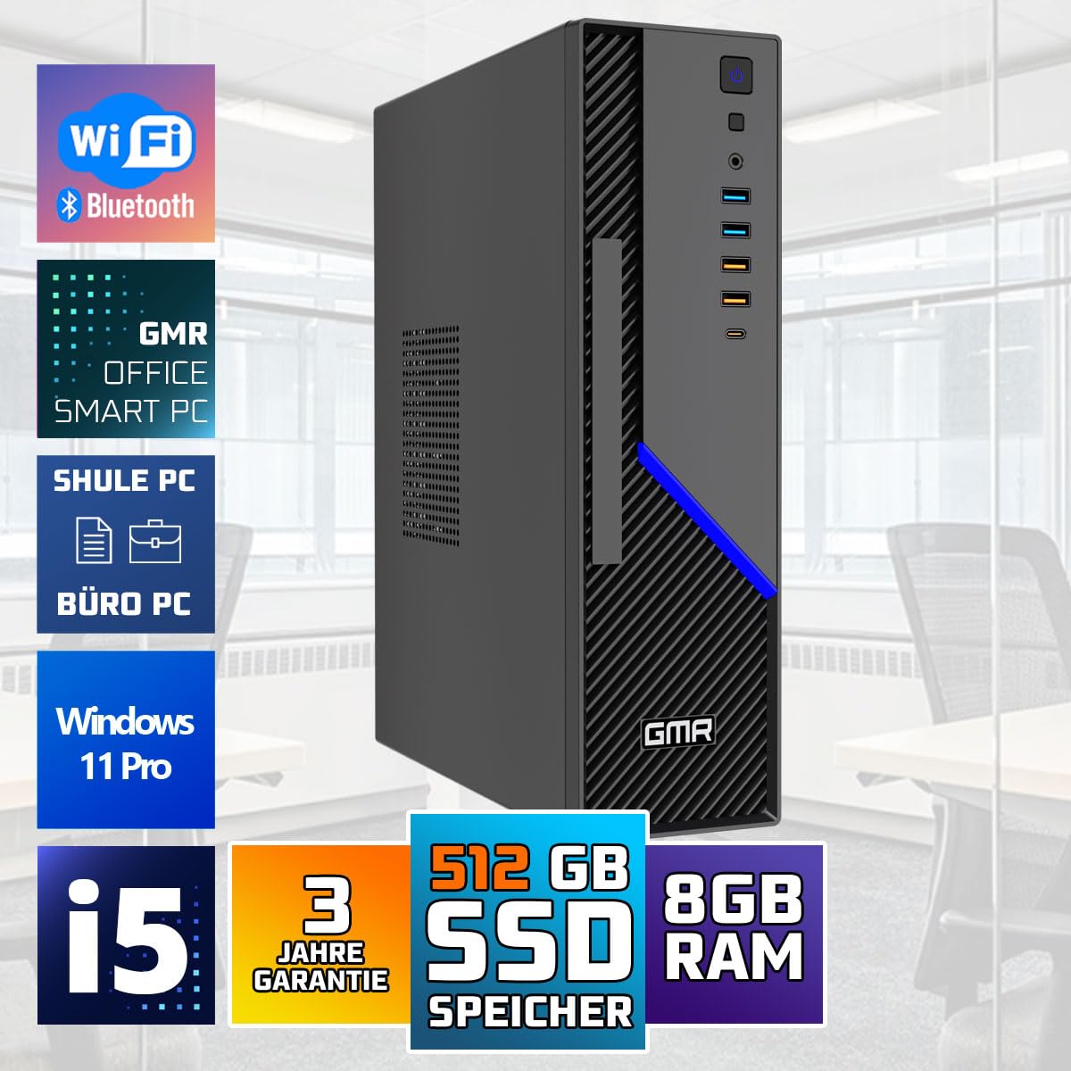 GMR Ultra Slim i7 Office PC, Computadora de Oficina de Negocios, garantía de 3 años, 32 GB RAM, 1000 GB SSD, DVD±RW, USB 3, Windows 11 Prof, WiFi Bluetooth