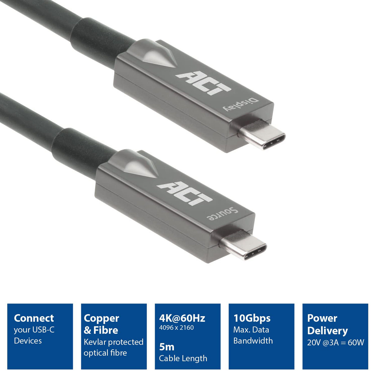 ACT Cable óptico activo USB C (AOC) de 5 m, cable de video USB C USB 3.2 Gen2, 10 Gbps de alta velocidad, cable activo de fibra óptica USB C, para videoconferencias, Smartboard - AK4305