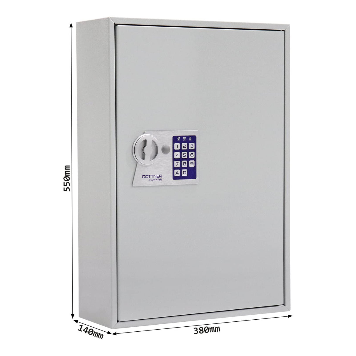 Caja fuerte para 200 llaves S200 EL de Rottner, Color gris claro, Fabricada en chapa metálica resistente, Cerradura electrónica, Teclado plano con luces LED, Tornillos de fijación incluidos