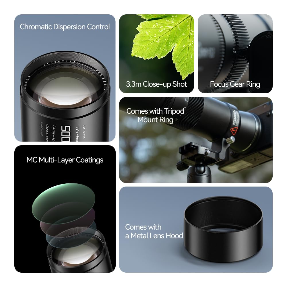 TTArtisan Teleobjetivo de Cuerpo metálico F6.3 de 500 mm Compatible con Montura Canon EF, Color Negro
