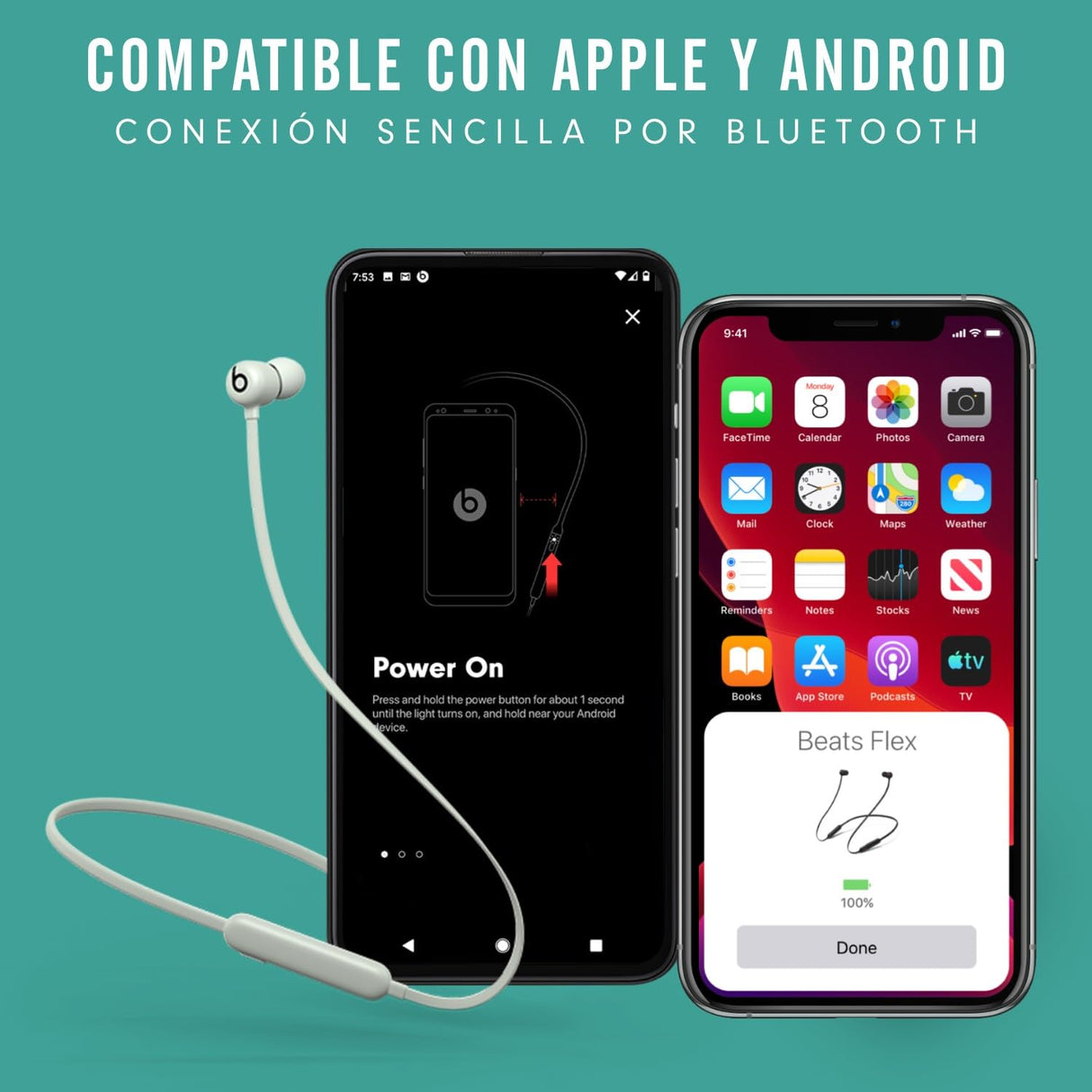 Beats Auriculares inalámbricos Flex – Chip Apple W1, Auriculares magnéticos, Bluetooth de Clase 1, 12 Horas de Sonido ininterrumpido - Gris
