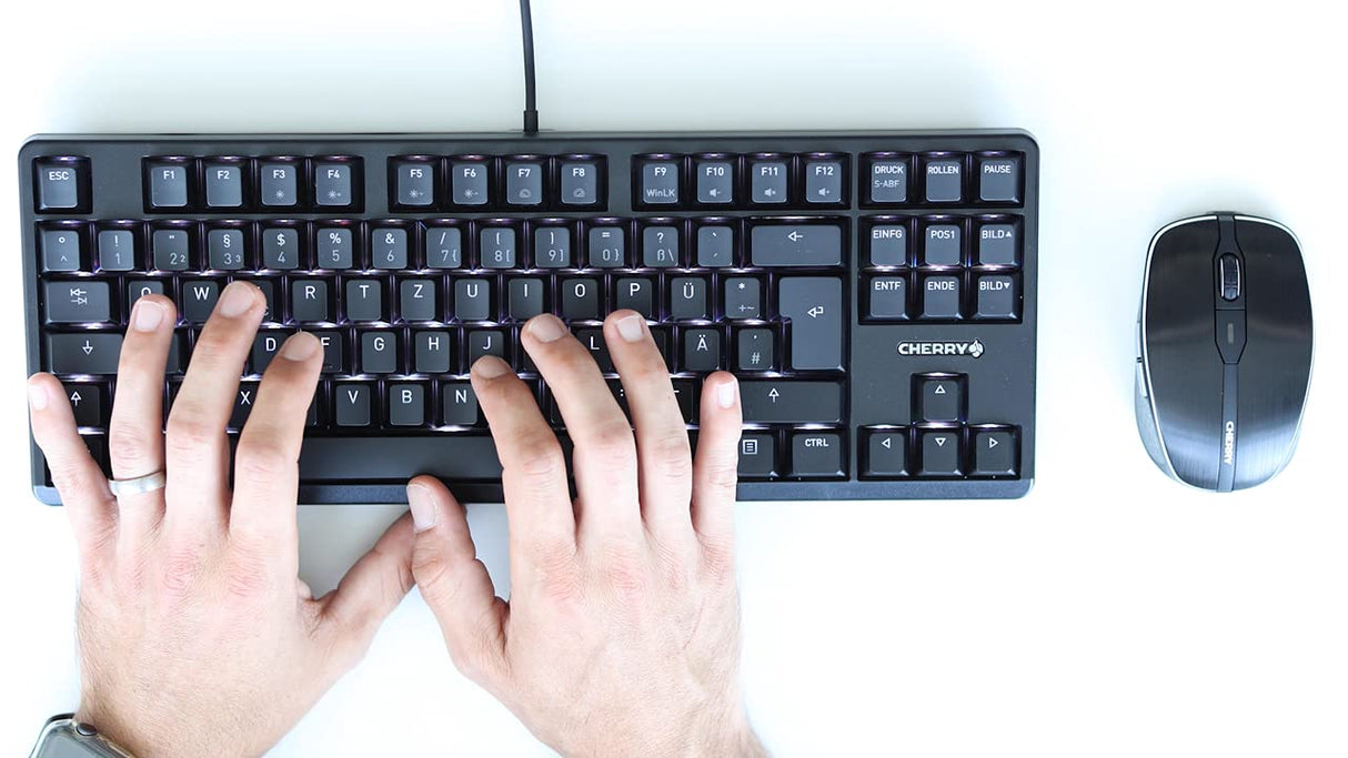 CHERRY G80-3000N RGB TKL, teclado Gaming con cable y sin teclado numérico, distribución de teclado UE (QWERTY), iluminación RGB, switches MX SILENT RED originales, negro