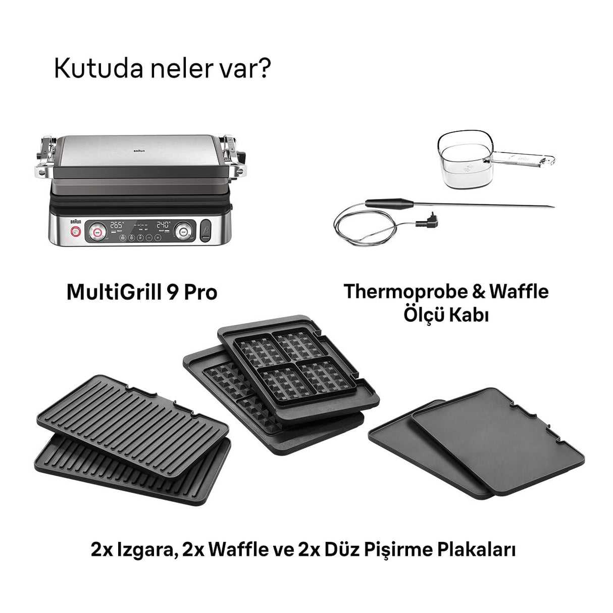 Braun MultiGrill 9 CG 9167, Plancha Eléctrica con Placas Planas, Parrilla y Gofres, 2 Termostatos Independientes, 3 Posiciones, Sonda Térmica, Apta para Lavavajillas, 2000W, Negro/Acero Inoxidable