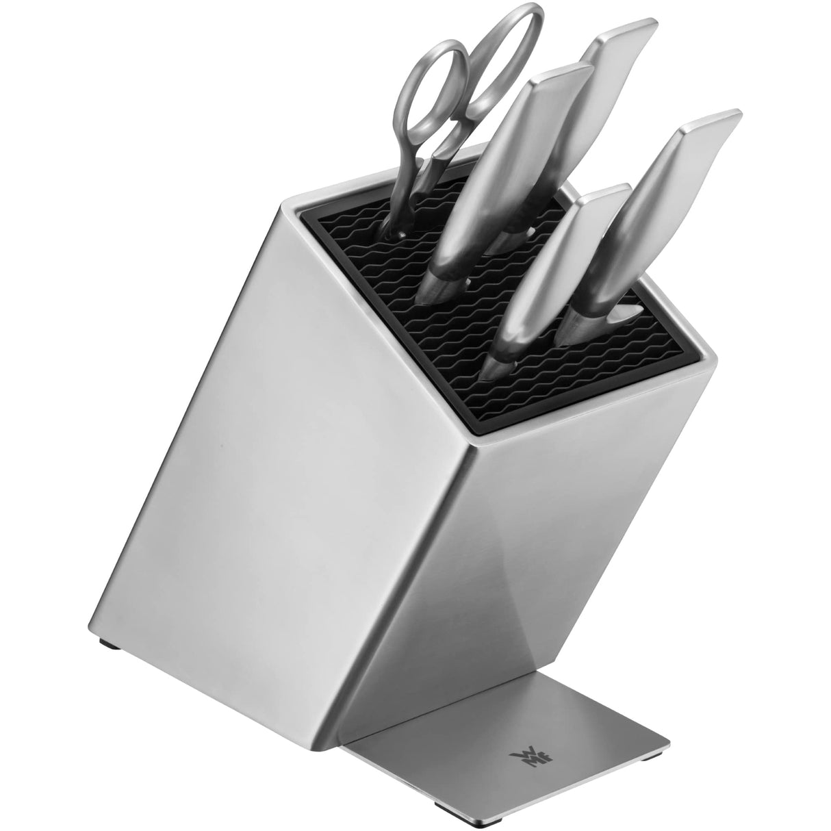 WMF Grand Gourmet - Juego 6 Piezas, 4 Cuchillos con Hoja Insertada de Acero Templado Completamente Forjado y Tijeras Multiusos con Soporte FlexTec de Acero Inoxidable