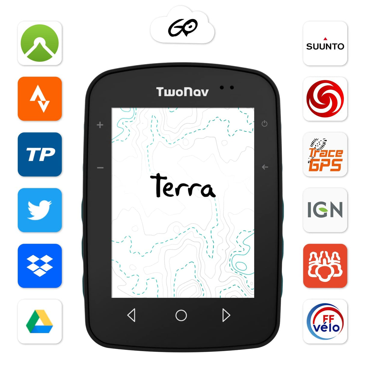 TwoNav Terra + Mapa España Topo Completo, GPS con Pantalla Amplia 3.7 Pulgadas para montaña, Senderismo, MTB, Bicicleta con mapas incluidos. Color Turquesa