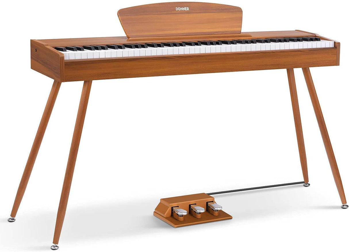 Donner DDP-80 Teclado de Piano Marrón Madera Digital 88 Teclas Ponderadas, Acción de Martillo II, Doméstico de Tamaño Completo con Soporte, Triple Pedal, Conexión MIDI