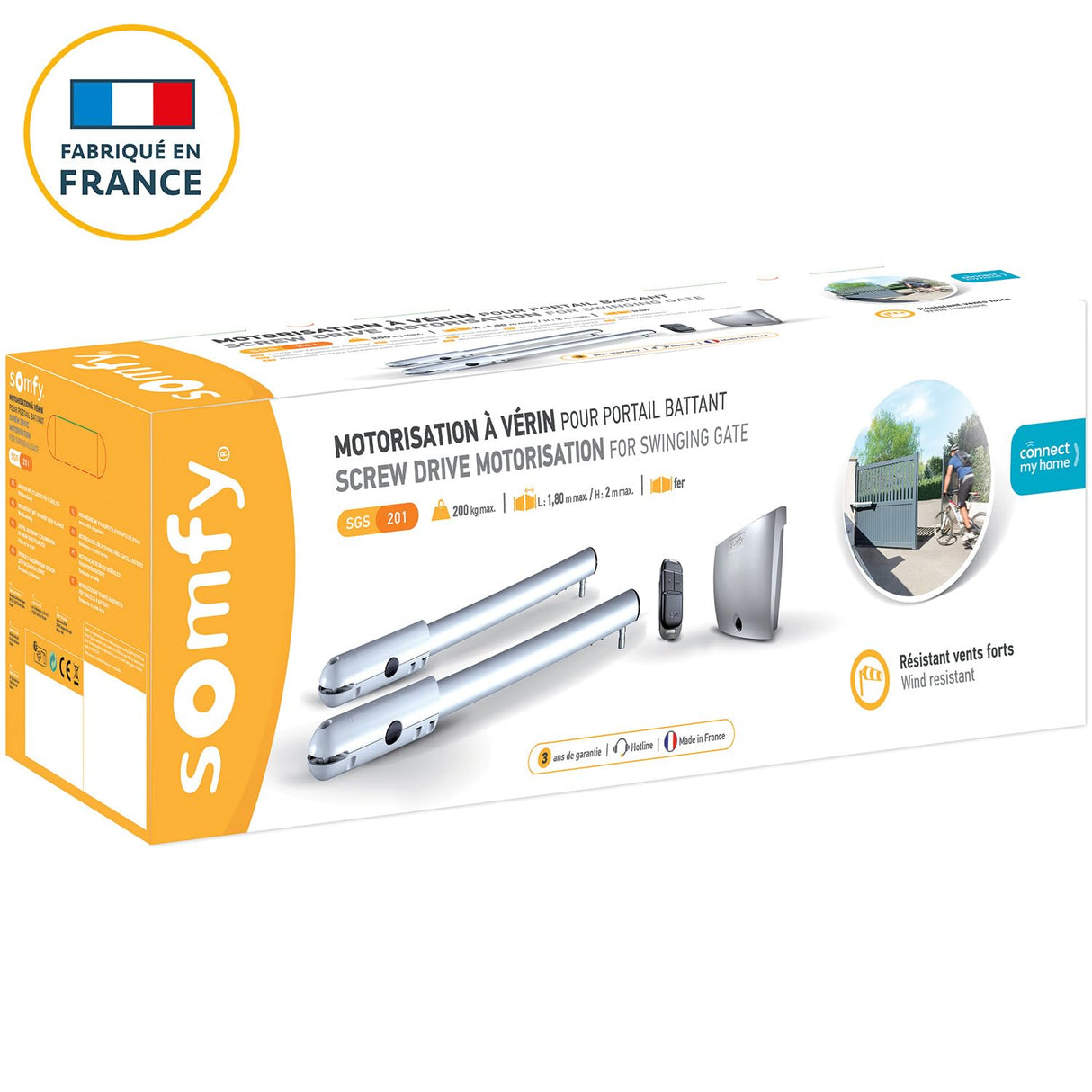 Somfy 2400780 - Sgs 201, Motor Para Cancela Batiente, Para Puertas Con Hojas De 3,2M2, Compacto Y Fácil De Instalar