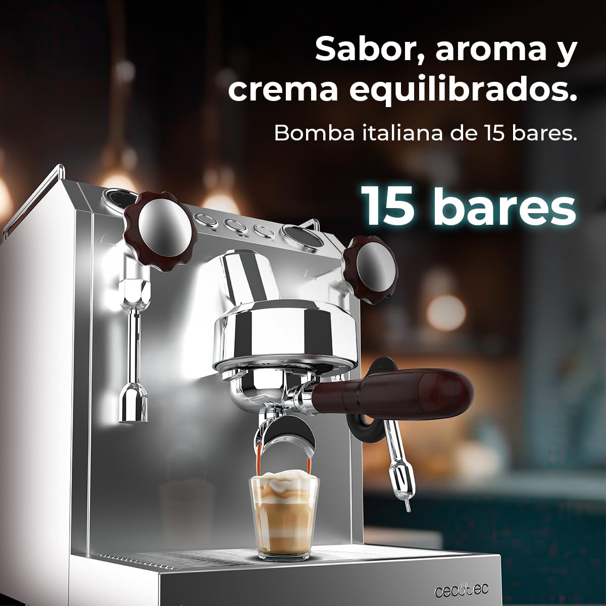 Cecotec Cafetera Express Barista Baristeo Classic. 2700W, Bomba 15 Bares, Control Pid, Doble Calentamiento, depósito 2.5L, Vaporizador, Grifos Profesionales, Extracción Crema, Diseño Profesional