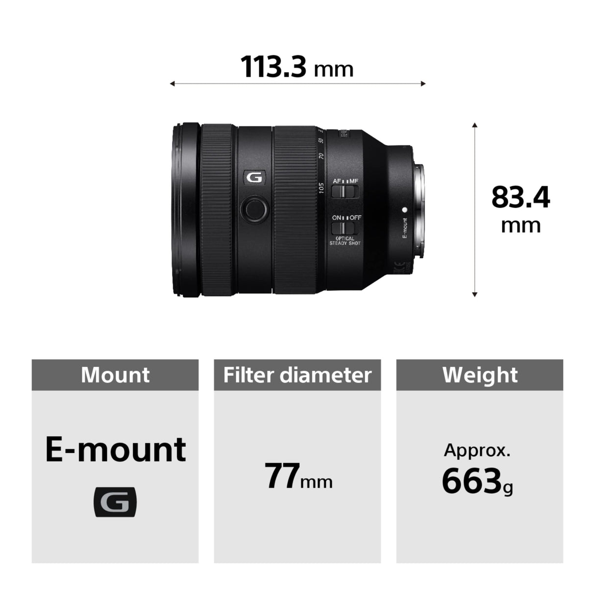 Sony Lente zoom de color negro constante SEL24105G de marco completo con montura en E de 24-105 mm F4
