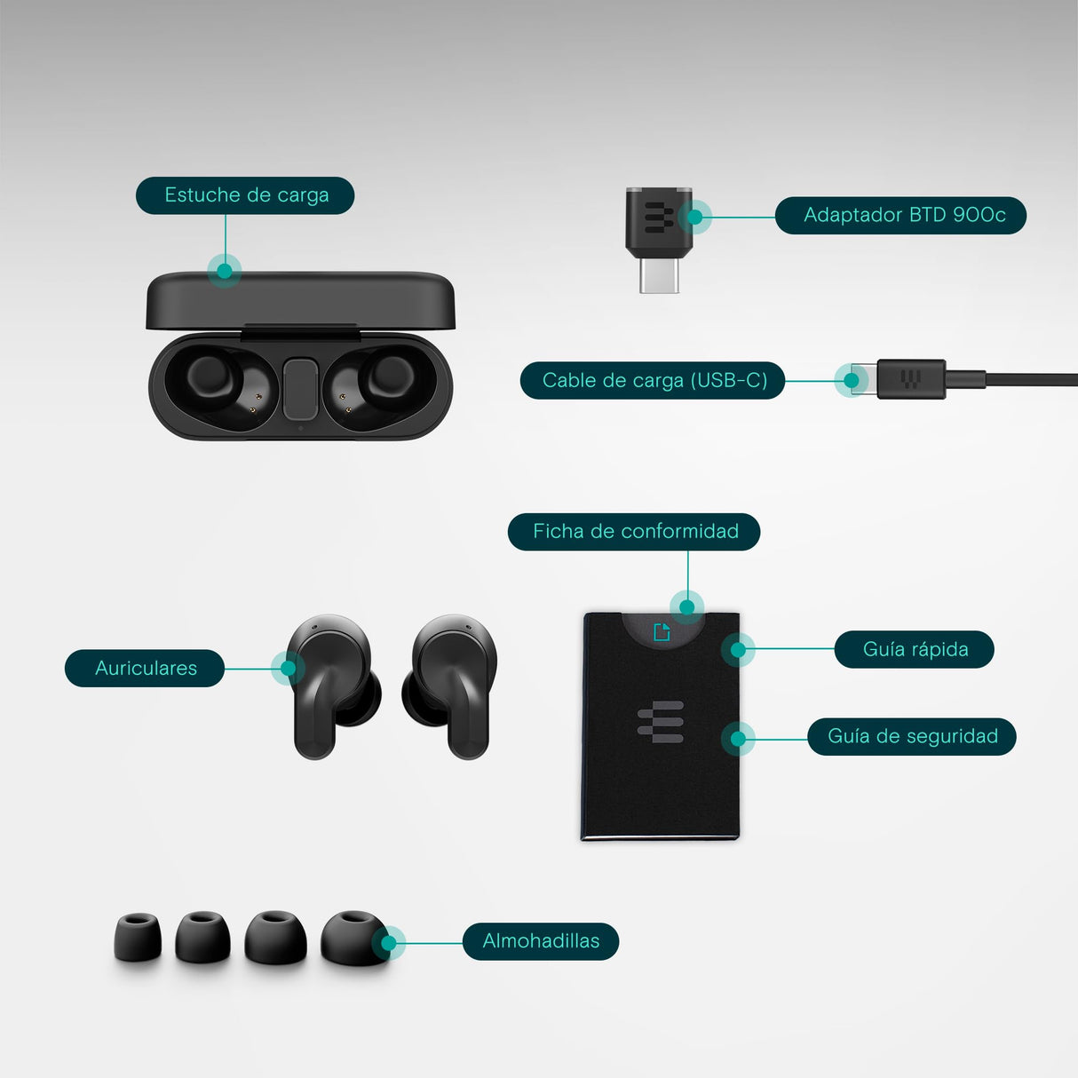 EPOS Adapt E1 Auriculares Inalámbricos Negro – ANC Híbrido, Bluetooth Multi-Point, Certificado Microsoft Teams & iPhone, 50H Batería, Carga Inalámbrica, USB-C, IPX5 Resistente al Agua