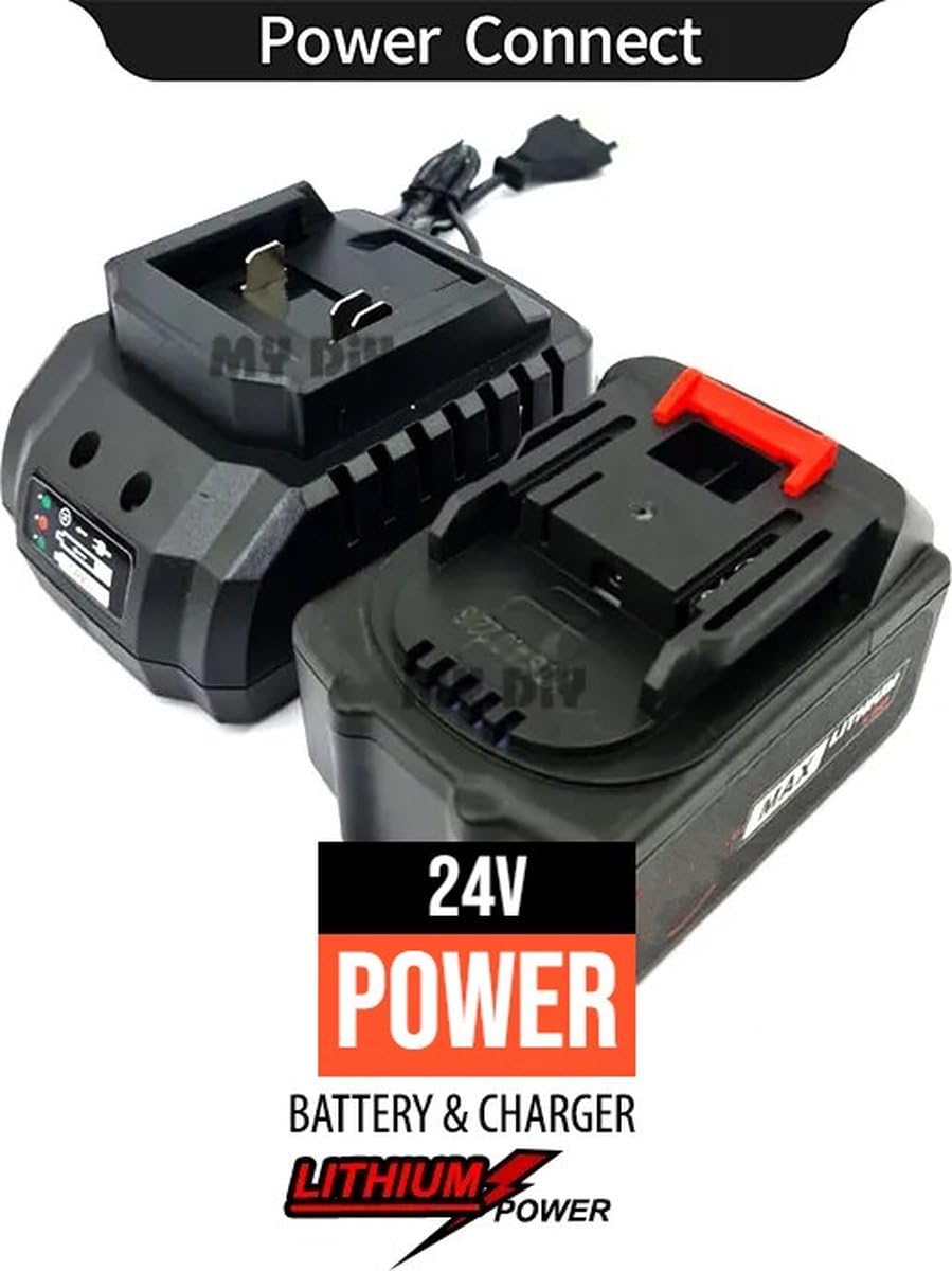 ROYALTY LINE, Juego de taladro inalámbrico 7 en 1 con motosierra, bomba de aire, amoladora angular, llave de impacto, 2 baterías de 24 V, bolsa de almacenamiento - Tamaño: Compacto, Color: Azul