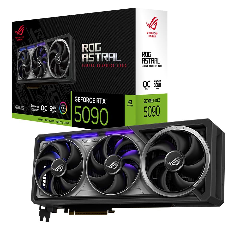 ASUS ROG Astral GeForce RTX 5090 OC Edition Tarjeta gráfica Gaming (PCIe 5.0, 32GB GDDR7, HDMI/DP 2.1, 3.8 Ranuras, 4 Ventiladores, Axial-Tech, cámara de Vapor)