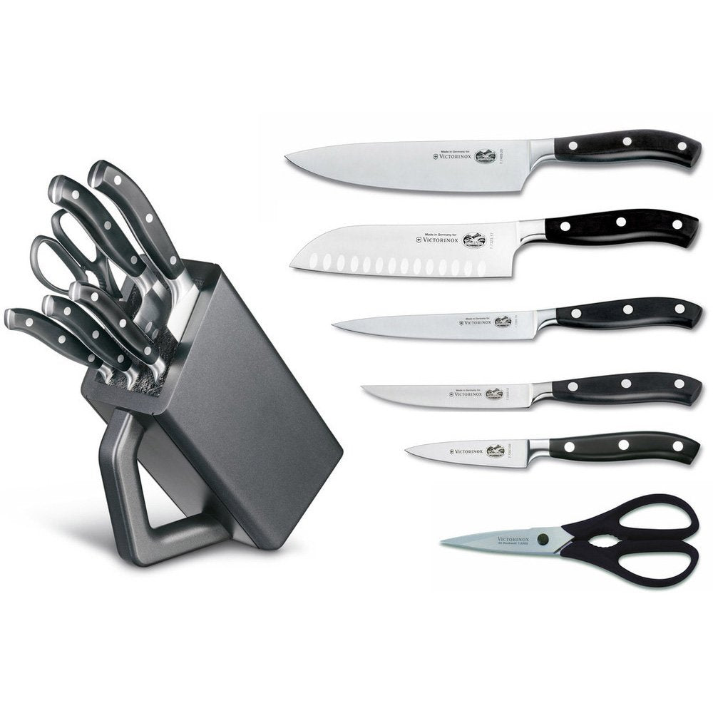 Victorinox Grand Maître Bloque de cuchillos, relleno de 6 piezas con cuchillos forjados, almacenamiento de cuchillos, elegancia, negro