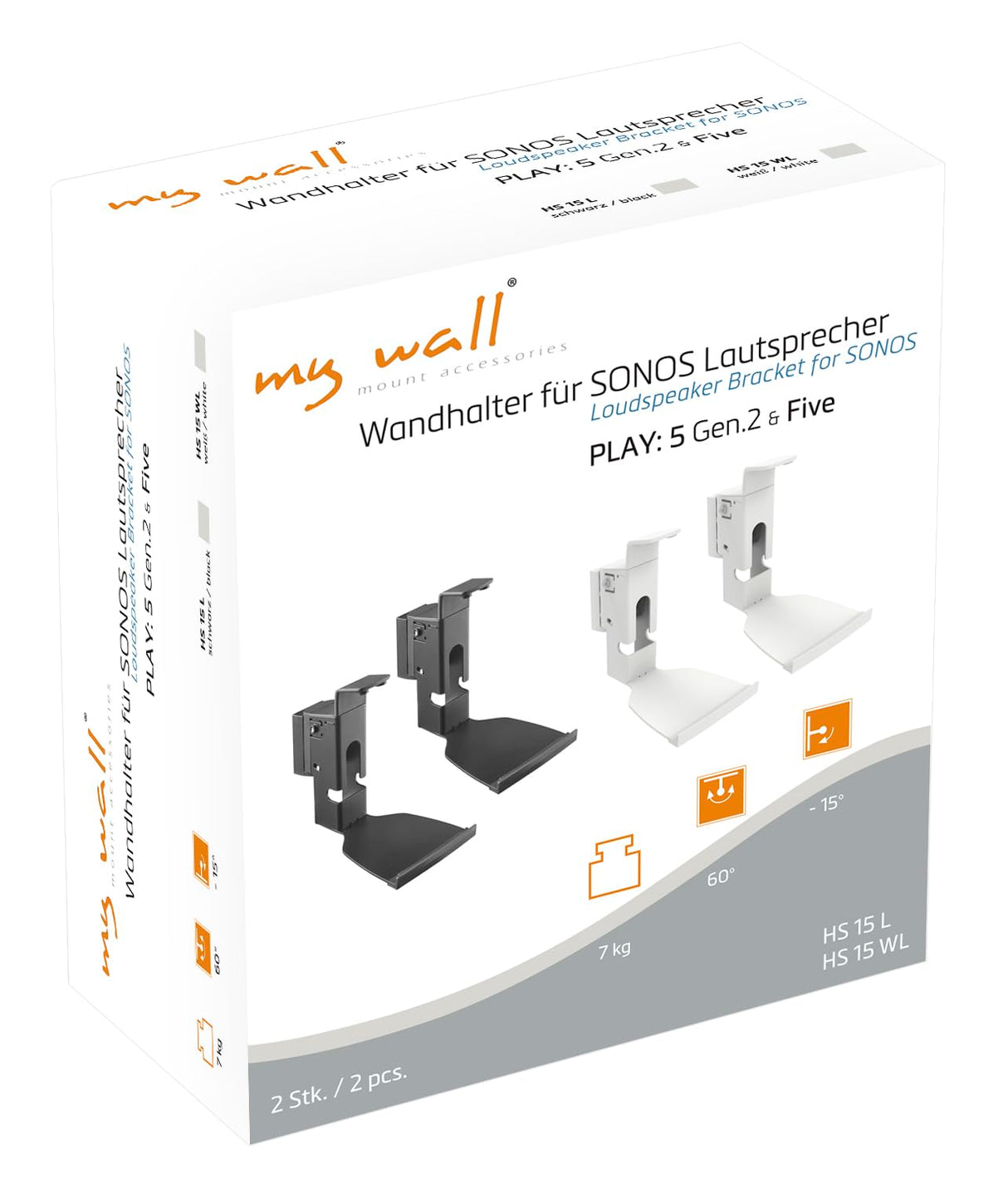 Transmedia - Soporte de Pared para Altavoces SONOS Play 5 Gen.2 (2 Unidades), Color Blanco