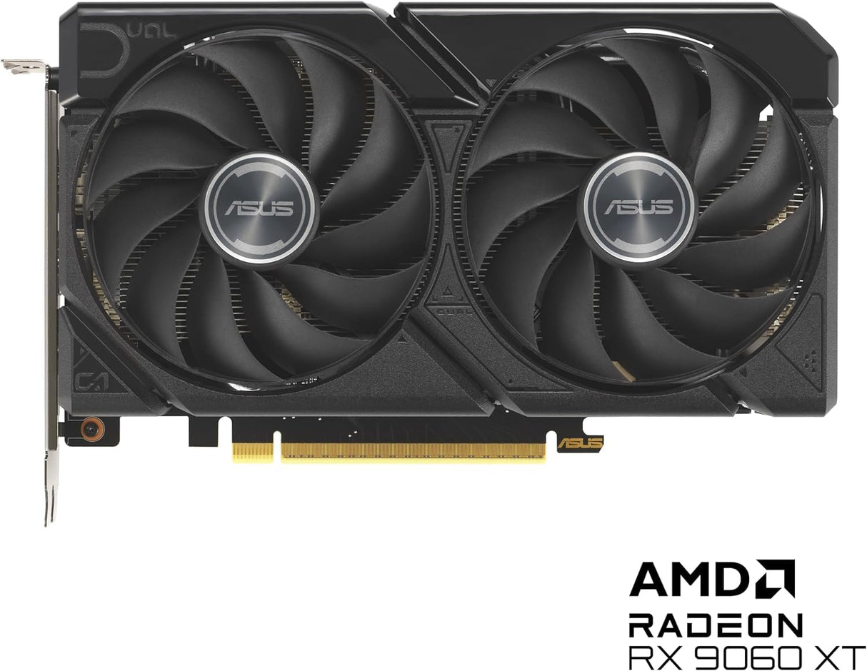 ASUS Dual Radeon RX 9060 XT - Tarjeta gráfica (PCIe 5.0, 16 GB GDDR6, HDMI 2.1b, DisplayPort 2.1a, 2,5 Ranuras, diseño de Ventilador Axial-Tech, tecnología 0dB)