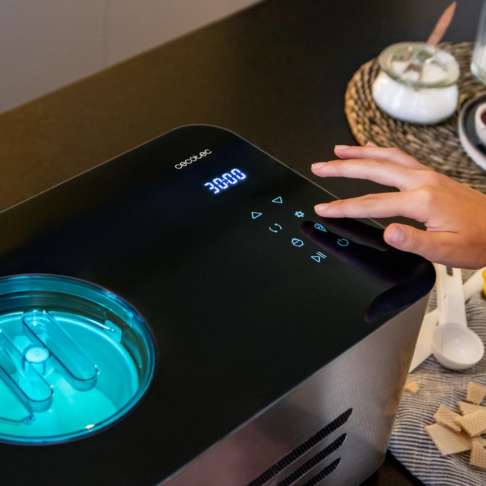 Cecotec Heladera con Compresor de 1,5 L Gelacy 1500 Touch. 150 W, Máquina de hacer Helados, Pantalla Táctil, Ventana de Control, Motor Extraíble, Helados en 30 minutos