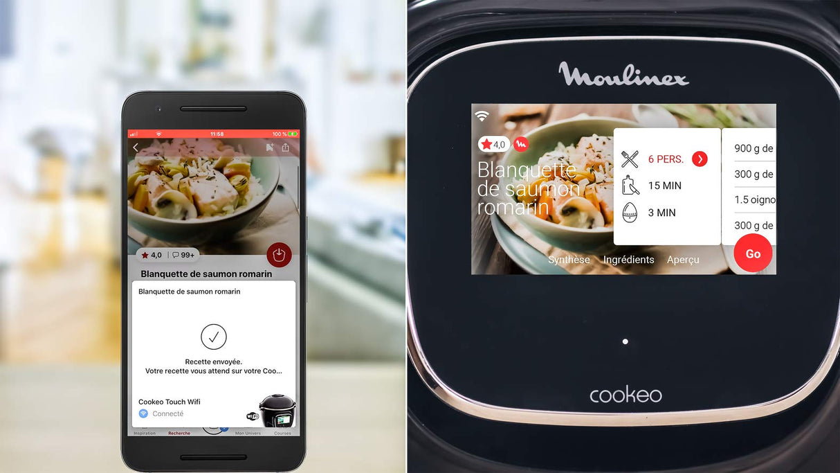 Moulinex Cookeo Touch Wi-Fi CE902 - Freidora de aire sin aceite, 1600 W, capacidad de hasta 6 personas (4 L), 6 programas automáticos, conexión Wi-Fi, libre de PFOA, fácil limpieza, color negro