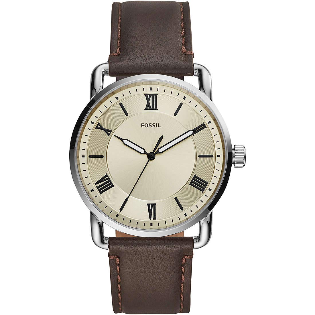 Fossil Reloj para hombre Copeland 42mm, movimiento de cuarzo, caja de 42mm de acero inoxidable plateado con correa de piel, FS5663