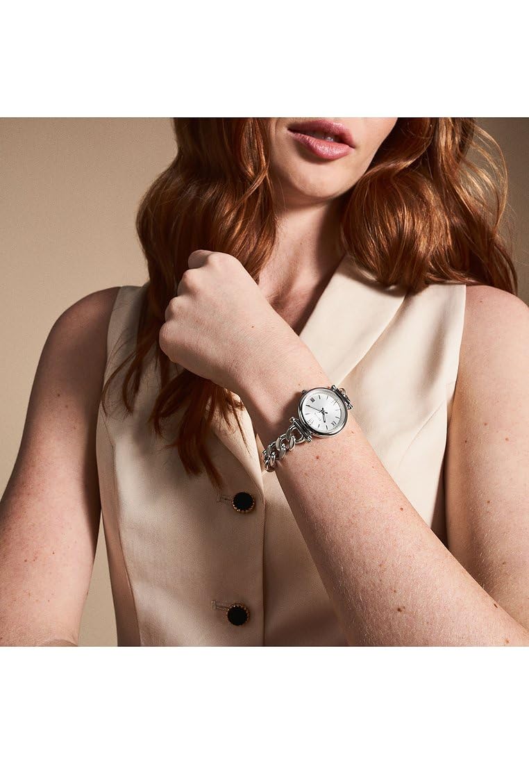 Fossil Carlie Reloj para mujer, movimiento de cuarzo con correa de acero o piel, Tono plata y blanco, 29MM