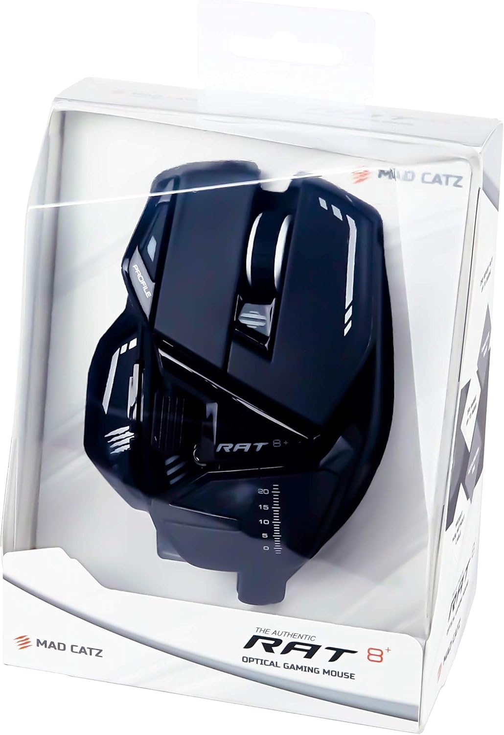 Mad Catz MR05DCINBL000-0 R.A.T. 8+ - Ratón (mano derecha, Óptico, USB, 16000 DPI, 16000 pps, Negro), rojo