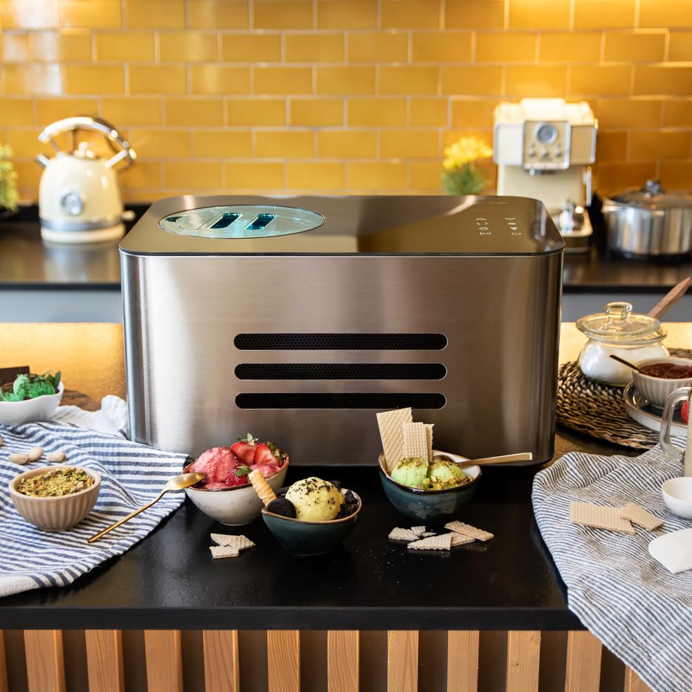 Cecotec Heladera con Compresor de 1,5 L Gelacy 1500 Touch. 150 W, Máquina de hacer Helados, Pantalla Táctil, Ventana de Control, Motor Extraíble, Helados en 30 minutos