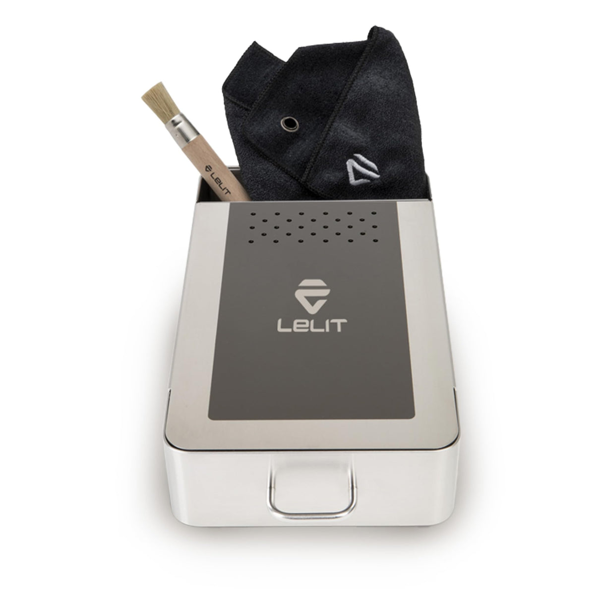 Caja de golpeo LELIT con paño y Cepillo - Contenedor de posos de café - Plata/Negro - PLA360M Cajón