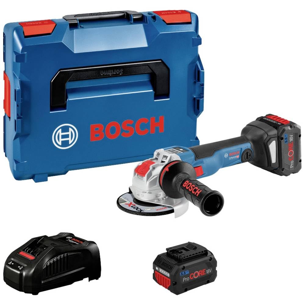 Bosch Professional 18V System GWX 18V-10 SC - Amoladora angular a batería (Brushless, X-LOCK, Ø 125 mm, vel. regulable 4500 - 9000 rpm, Connectivity, 2 baterías ProCORE 5.5Ah, en L-BOXX)