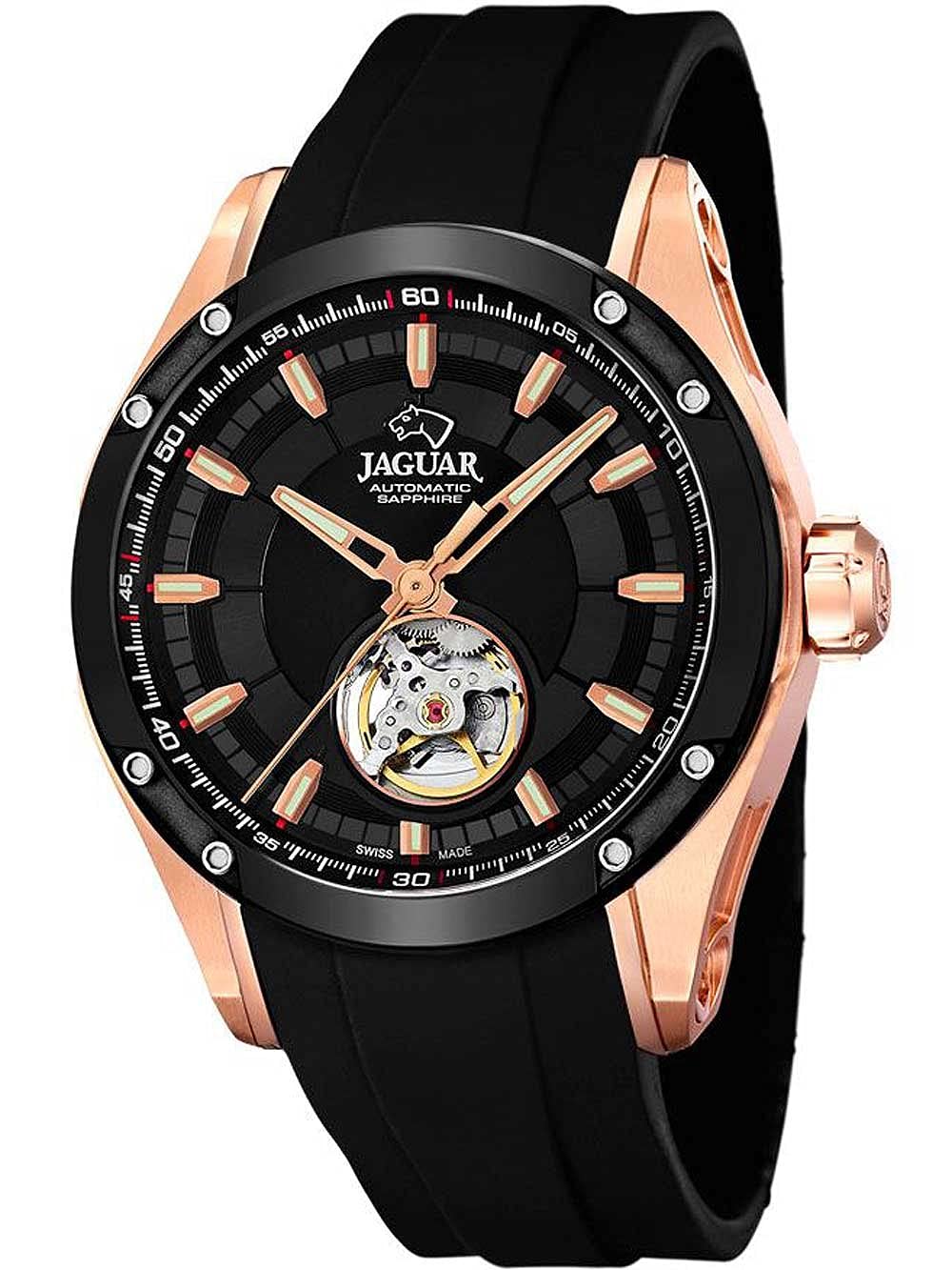 JAGUAR Reloj Modelo J814/1 de la colección AUTOMATICO, Caja de 45 mm Correa de Caucho Negro para Caballero