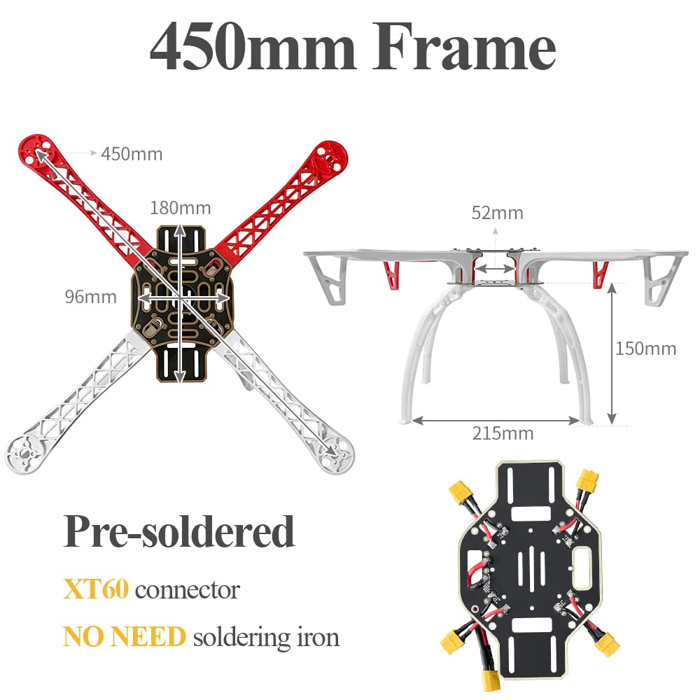 HAWK'S WORK F450 Drone Kit para construir, Marco + Pixhawk + GPS + Mรณdulo de alimentaciรณn + ESC + Motor sin escobillas + Hรฉlice + Baterรญa + Transmisor y Receptor RC + Accesorio (Conjunto A)