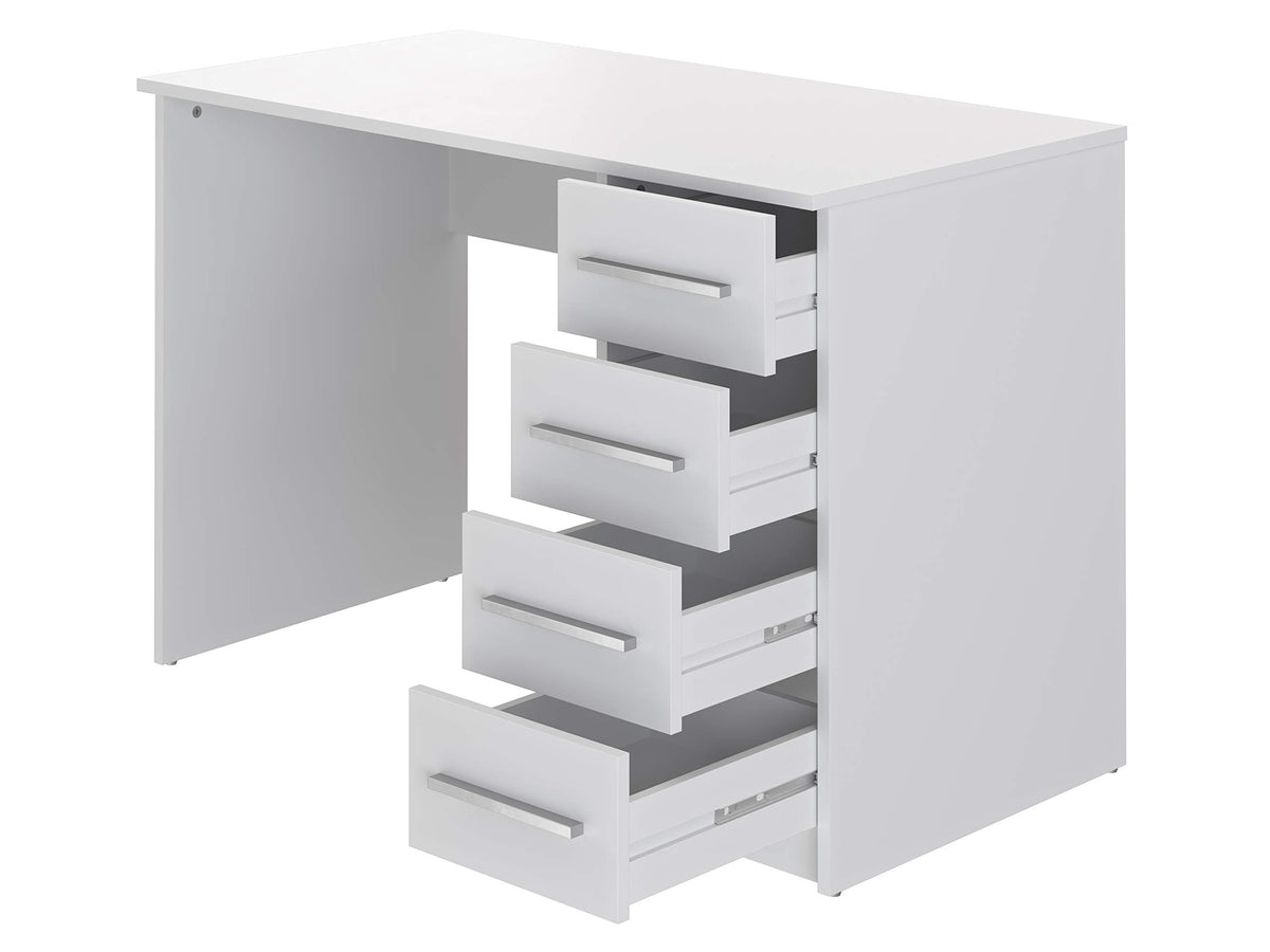 Amazon Basics Escritorio moderno para oficina en casa, escritorio para PC con 4 cajones, fácil montaje, 142 x 279 x 187 cm, color blanco