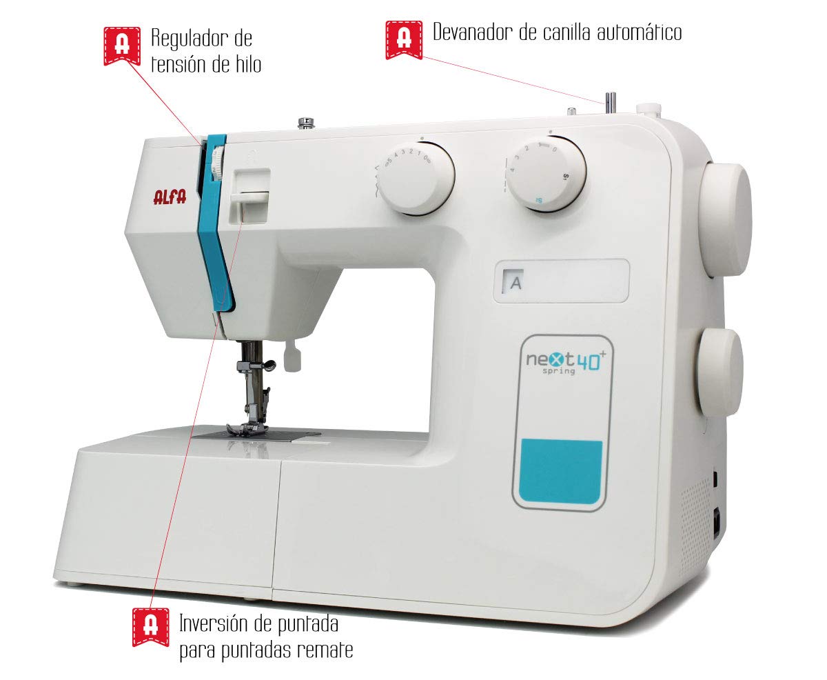 ALFA Next 40+ Spring Maquina De Coser, Azul, 30 X 19 X 37 Cm