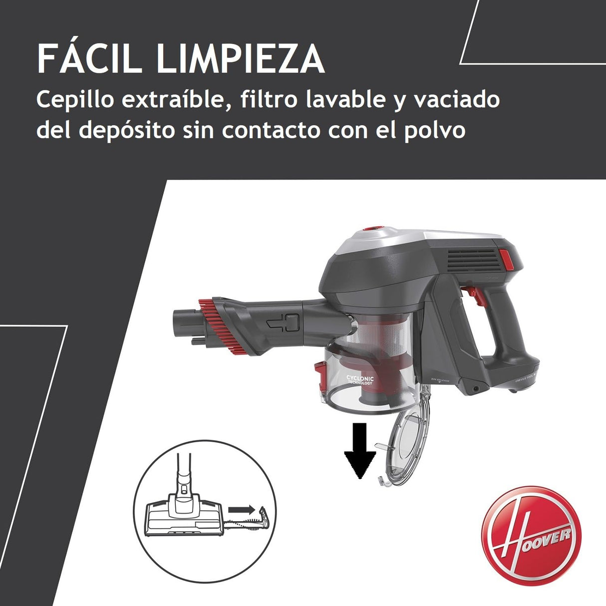 Hoover H-FREE 100 ESPECIAL MASCOTAS HF122GPT Aspiradora Escoba sin Cable, sin Bolsa, 3 en 1: Escoba, de Mano y Vertical, Cepillo Mascotas y Tapicerías, Autonomía 40min, Posición Parking, 6500Pa