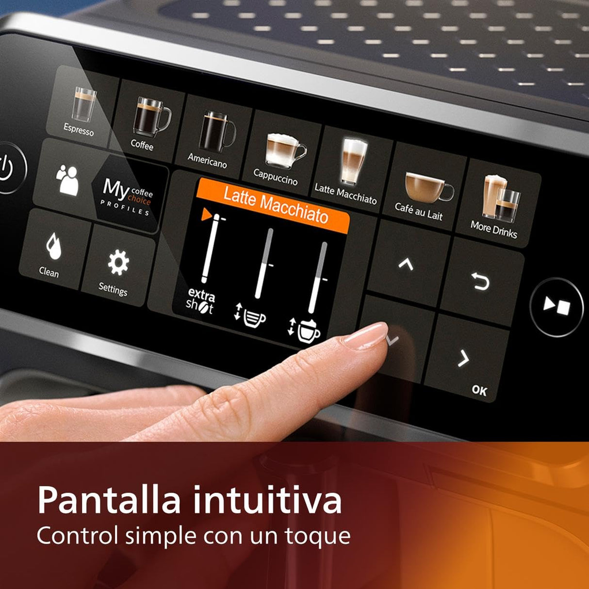 PHILIPS Serie 5400 Cafetera Superautomática - Sistema de Leche LatteGo, 12 Variedades de Café, Pantalla Intuitiva, 4 Perfiles de Usuario, Negro (EP5441/50)