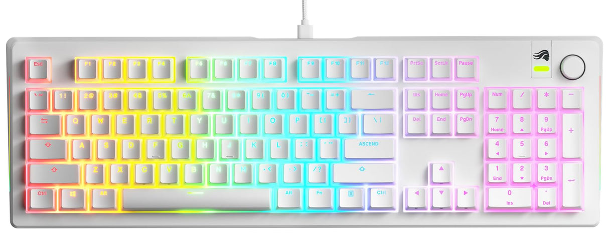 Glorious Gaming GMMK 3 anpassat mekaniskt gamingtangentbord, 100% fullstorlek, modulärt packningssystem, doubleshot PBT-tangenter, aluminiumplatta, utbytbara 3- Och 5-stiftsbrytare, USA QWERTY - Vit