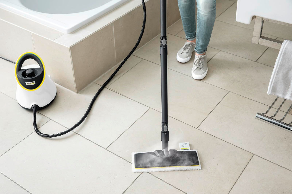 Kärcher Limpiadora de vapor SC 2 Deluxe, rendimiento: aprox. 75m², depósito: 1 l, presión: máx. 3,2 bar, tiempo de calentamiento: 6,5 min., 1500W, incluye kit de limpieza Easyfix y 3 boquillas